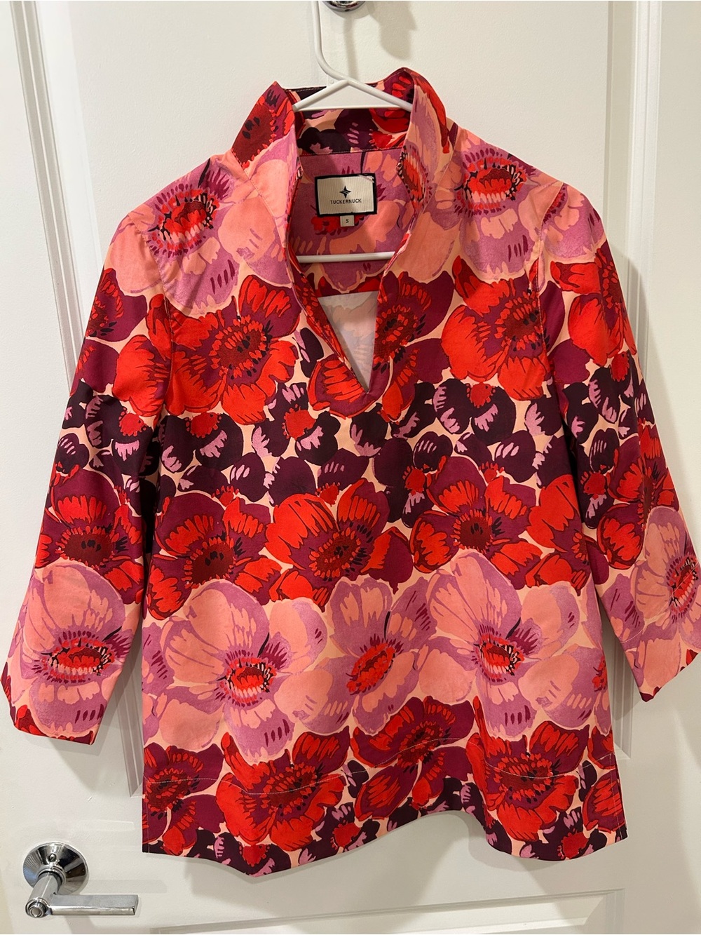 Tuckernuck Pink & Red Floral Popover Blouse